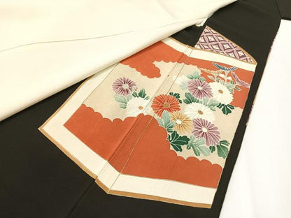 平和屋着物▼豪華黒留袖　駒刺繍　孔雀花絵巻　金彩　正絹　逸品　CABF0614vp