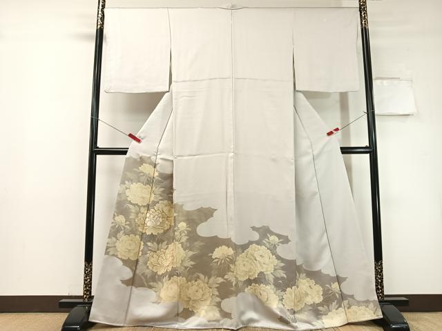 平和屋着物▼豪華色留袖 駒刺繍 雲取り牡丹文 金彩 正絹 逸品 CABF0667vp