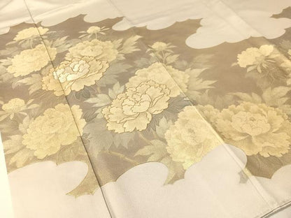 平和屋着物▼豪華色留袖 駒刺繍 雲取り牡丹文 金彩 正絹 逸品 CABF0667vp