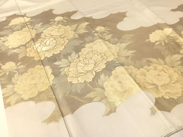 平和屋着物▼豪華色留袖 駒刺繍 雲取り牡丹文 金彩 正絹 逸品 CABF0667vp