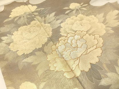 平和屋着物▼豪華色留袖 駒刺繍 雲取り牡丹文 金彩 正絹 逸品 CABF0667vp