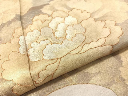 平和屋着物▼豪華色留袖 駒刺繍 雲取り牡丹文 金彩 正絹 逸品 CABF0667vp