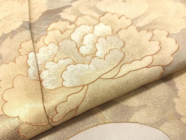 平和屋着物▼豪華色留袖 駒刺繍 雲取り牡丹文 金彩 正絹 逸品 CABF0667vp