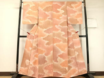 平和屋着物▼上質な小紋 地紋起こし 雲取り花文 暈し染め 正絹 逸品 CABF0677vp