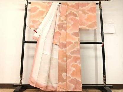 平和屋着物▼上質な小紋 地紋起こし 雲取り花文 暈し染め 正絹 逸品 CABF0677vp