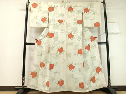 平和屋着物▼上質な小紋 地紋起こし 草花文 正絹 逸品 CABF0678vp