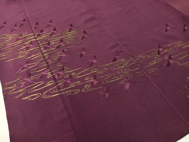平和屋着物▼訪問着 総刺繍 流水群れ鶴文 金糸 正絹 逸品 CABF0685vp