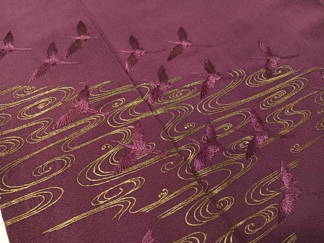 平和屋着物▼訪問着 総刺繍 流水群れ鶴文 金糸 正絹 逸品 CABF0685vp
