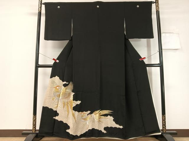 平和屋着物▼豪華黒留袖 総刺繍 雲取り鳳凰文 金彩 正絹 逸品 CABF0688vp