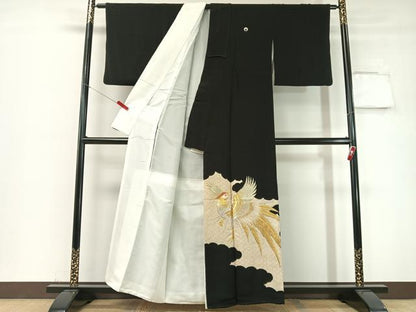 平和屋着物▼豪華黒留袖 総刺繍 雲取り鳳凰文 金彩 正絹 逸品 CABF0688vp