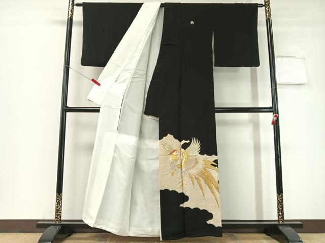 平和屋着物▼豪華黒留袖 総刺繍 雲取り鳳凰文 金彩 正絹 逸品 CABF0688vp