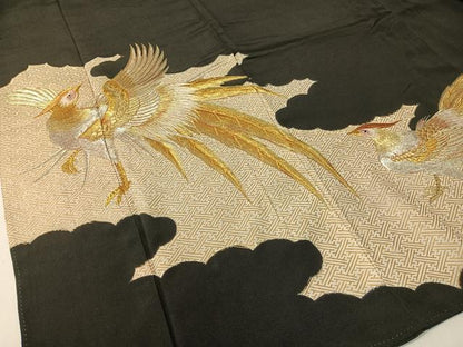 平和屋着物▼豪華黒留袖 総刺繍 雲取り鳳凰文 金彩 正絹 逸品 CABF0688vp