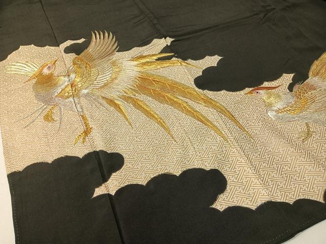 平和屋着物▼豪華黒留袖 総刺繍 雲取り鳳凰文 金彩 正絹 逸品 CABF0688vp