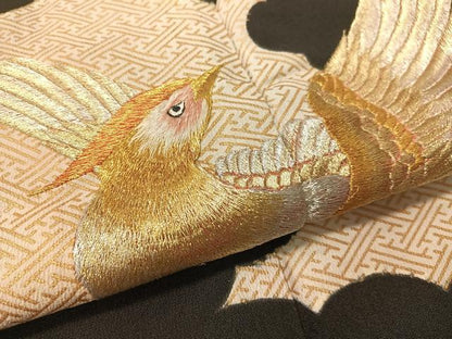 平和屋着物▼豪華黒留袖 総刺繍 雲取り鳳凰文 金彩 正絹 逸品 CABF0688vp