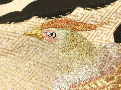 平和屋着物▼豪華黒留袖 総刺繍 雲取り鳳凰文 金彩 正絹 逸品 CABF0688vp