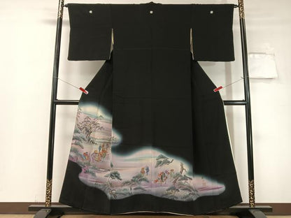 平和屋着物▼豪華黒留袖 樹巧 手描き 人物風景文 暈し染め 金彩 正絹 逸品 CABF0689vp