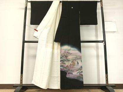 平和屋着物▼豪華黒留袖 樹巧 手描き 人物風景文 暈し染め 金彩 正絹 逸品 CABF0689vp