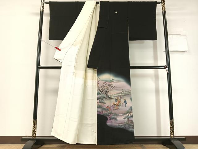 平和屋着物▼豪華黒留袖 樹巧 手描き 人物風景文 暈し染め 金彩 正絹 逸品 CABF0689vp