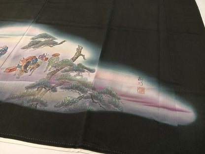 平和屋着物▼豪華黒留袖 樹巧 手描き 人物風景文 暈し染め 金彩 正絹 逸品 CABF0689vp