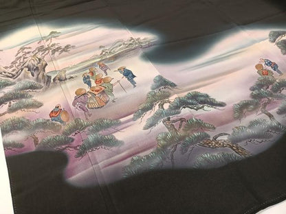 平和屋着物▼豪華黒留袖 樹巧 手描き 人物風景文 暈し染め 金彩 正絹 逸品 CABF0689vp