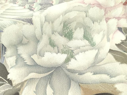 平和屋着物▼日本工芸会正会員　福島輝子　黒留袖　刺繍　孔雀牡丹文　暈し染め　金銀糸　正絹　逸品　CABF0690vp