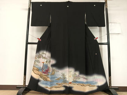 平和屋着物▼豪華黒留袖　作家物　手描き　能楽　金彩　正絹　逸品　CABF0691vp