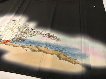 平和屋着物▼豪華黒留袖　作家物　手描き　能楽　金彩　正絹　逸品　CABF0691vp