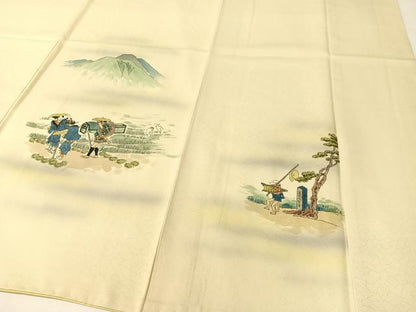 平和屋着物▼訪問着　手描き　富士山　人物風景文　正絹　逸品　CABF0693vp