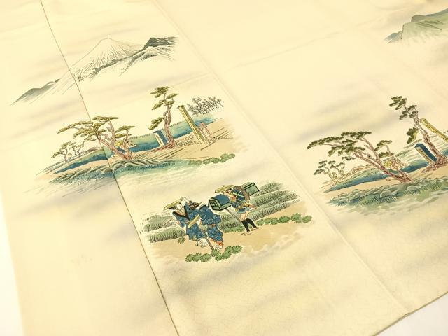 平和屋着物▼訪問着　手描き　富士山　人物風景文　正絹　逸品　CABF0693vp