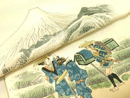 平和屋着物▼訪問着　手描き　富士山　人物風景文　正絹　逸品　CABF0693vp