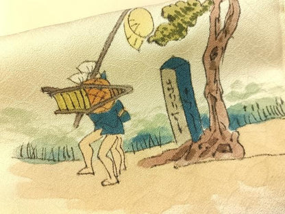 平和屋着物▼訪問着　手描き　富士山　人物風景文　正絹　逸品　CABF0693vp