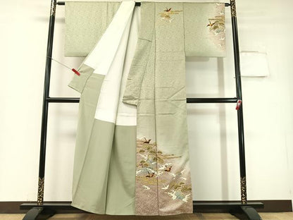 平和屋着物▼木村吉章 訪問着 飛鶴浜松文 暈し染め 金彩 正絹 逸品 CABF0694vp