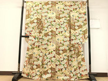 平和屋着物▼豪華振袖　吉祥花文　扇面金通し地　正絹　逸品　CABF0704vp