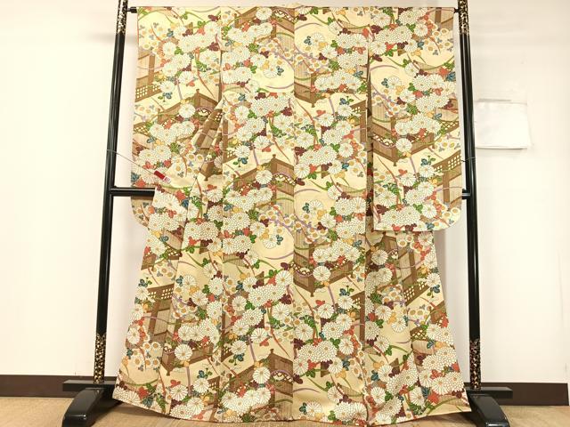平和屋着物▼豪華振袖　吉祥花文　扇面金通し地　正絹　逸品　CABF0704vp