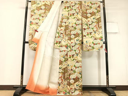 平和屋着物▼豪華振袖　吉祥花文　扇面金通し地　正絹　逸品　CABF0704vp