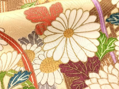 平和屋着物▼豪華振袖　吉祥花文　扇面金通し地　正絹　逸品　CABF0704vp