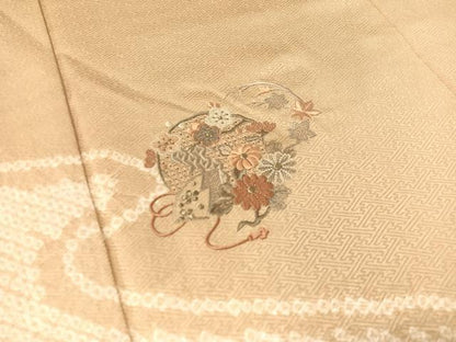 平和屋着物▼中国三大刺繍 スワトウ刺繍 総刺繍 訪問着 絞り 花丸文 銀糸 正絹 逸品 CABF0705vp