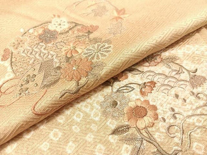 平和屋着物▼中国三大刺繍 スワトウ刺繍 総刺繍 訪問着 絞り 花丸文 銀糸 正絹 逸品 CABF0705vp