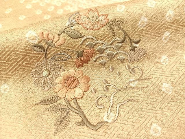 平和屋着物▼中国三大刺繍 スワトウ刺繍 総刺繍 訪問着 絞り 花丸文 銀糸 正絹 逸品 CABF0705vp
