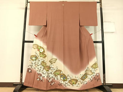 平和屋着物▼豪華色留袖 手描き 地紙花文 暈し染め 金彩 正絹 逸品 未使用 CABF0706vp