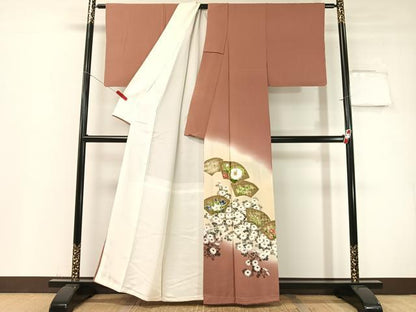 平和屋着物▼豪華色留袖 手描き 地紙花文 暈し染め 金彩 正絹 逸品 未使用 CABF0706vp