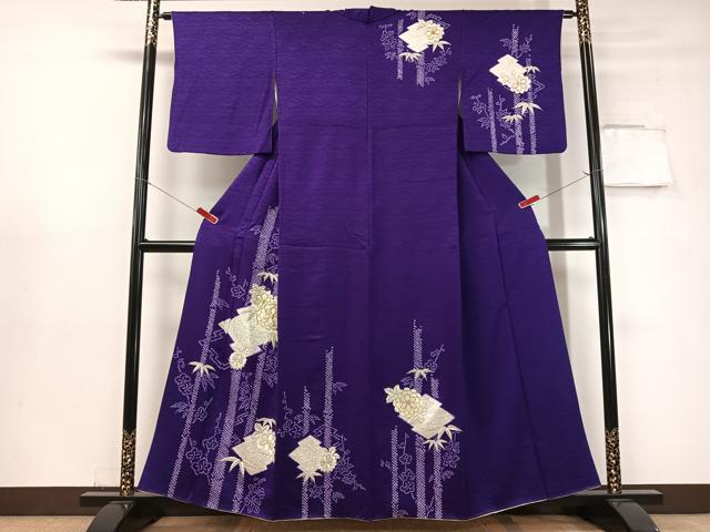平和屋着物▼訪問着 駒刺繍 絞り 松皮菱笹花文 金彩 正絹 逸品 CABF0709vp
