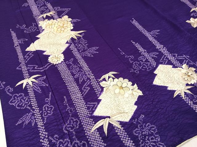 平和屋着物▼訪問着 駒刺繍 絞り 松皮菱笹花文 金彩 正絹 逸品 CABF0709vp