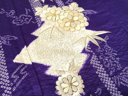 平和屋着物▼訪問着 駒刺繍 絞り 松皮菱笹花文 金彩 正絹 逸品 CABF0709vp