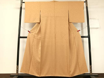 平和屋着物▼上質な色無地 笹竹地紋 小麦色 正絹 逸品 CABF0729vp