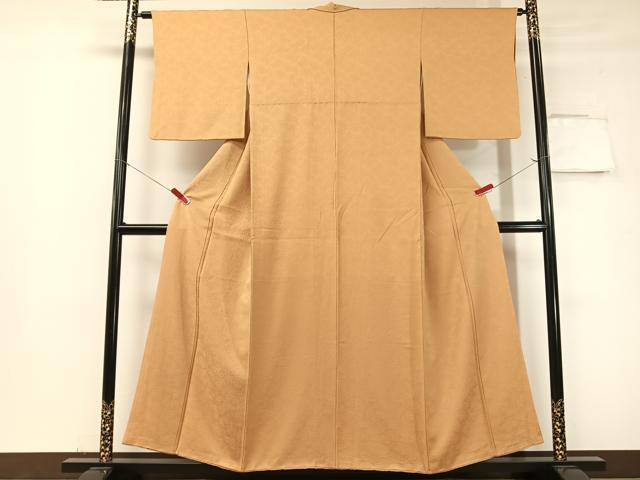 平和屋着物▼上質な色無地 笹竹地紋 小麦色 正絹 逸品 CABF0729vp