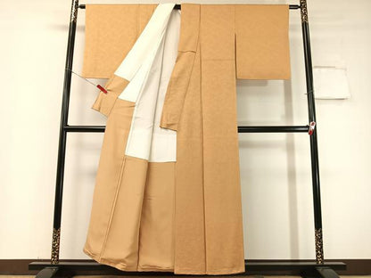 平和屋着物▼上質な色無地 笹竹地紋 小麦色 正絹 逸品 CABF0729vp