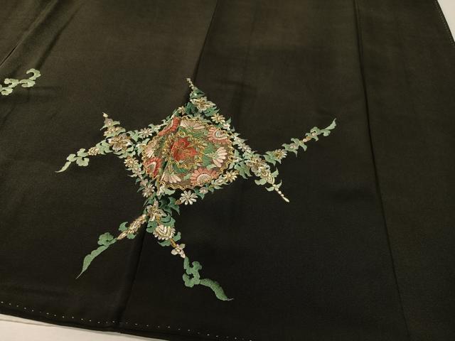 平和屋着物▼豪華黒留袖 総刺繍 駒刺繍 更紗唐草丸文 金銀糸 正絹 逸品 CABF0737vp
