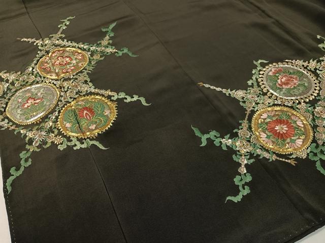平和屋着物▼豪華黒留袖 総刺繍 駒刺繍 更紗唐草丸文 金銀糸 正絹 逸品 CABF0737vp