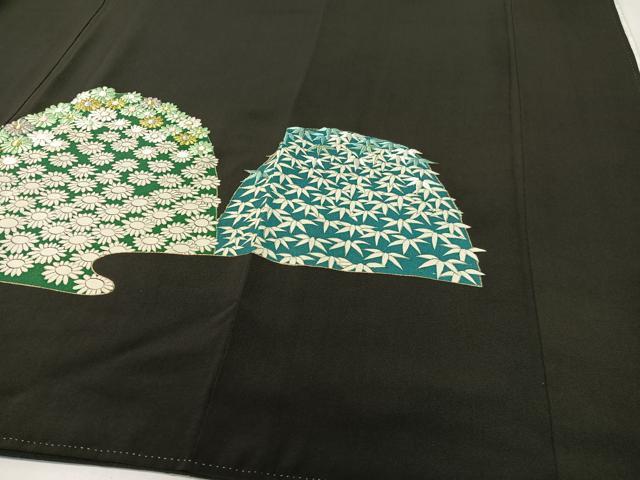 平和屋着物▼豪華黒留袖 手描き 刺繍 重ね山松竹梅花文 金彩 正絹 逸品 CABF0739vp